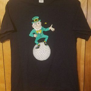 Mulligans Golf Shirt MEDIUM Short Sleeve NAVY BLUE Leprechaun Lucky Golf t C4